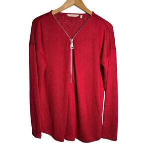 Soft Surroundings Women L Red Valentin Long Sleeve Zip Sweater Holiday Chic